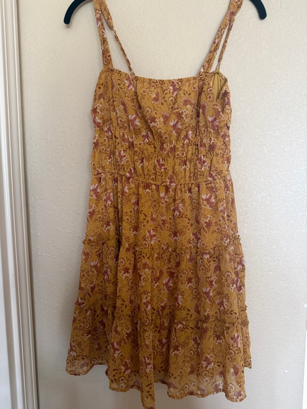 4 for $20 Trixxi Mustard Floral Spaghetti-Strap Dress